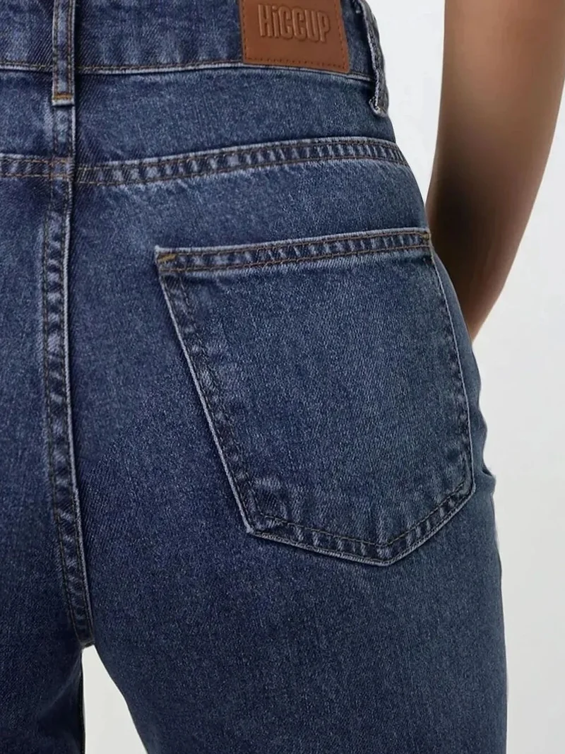 HICCUP Mid Blue Denim High Waist Straight Leg Jeans for Women | Best Price UAE
