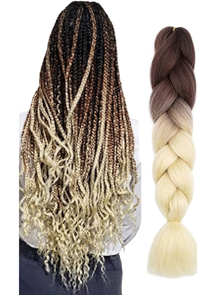 Ombre Brown to Platinum Blonde Kanekalon Braiding Hair Extensions for Box Braids & Afro Styles - 90cm Long - Professional Synthetic Hair - Image 1