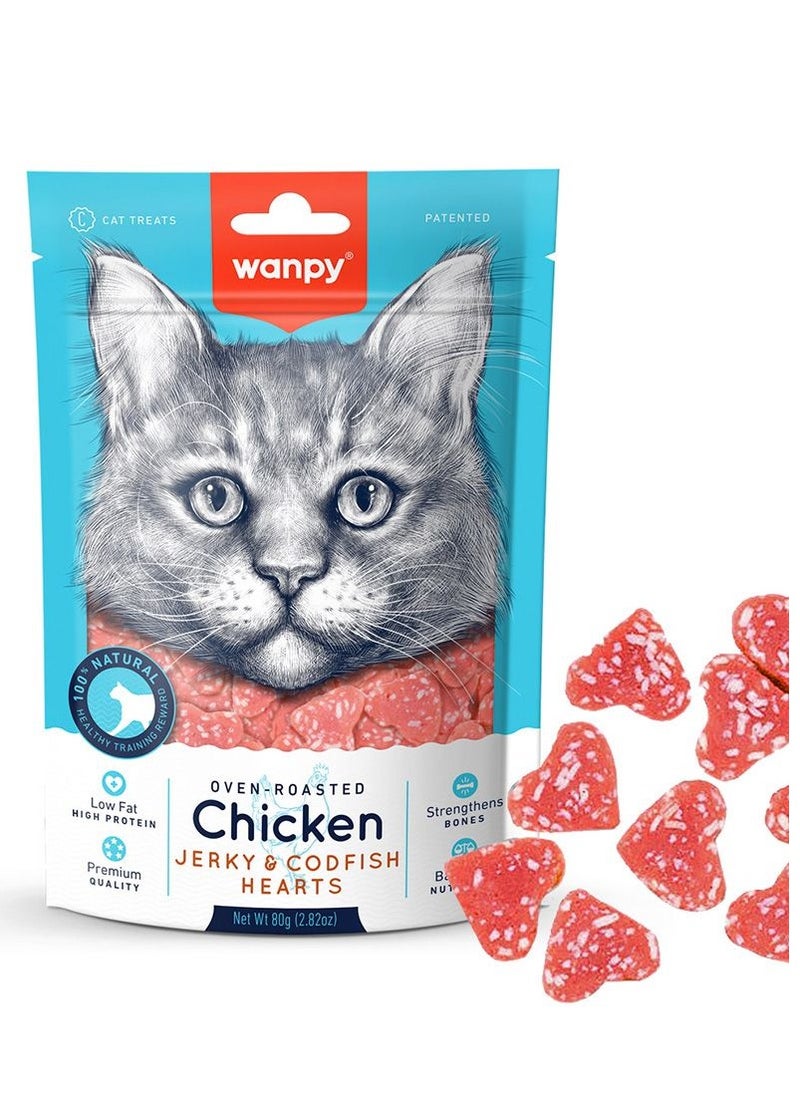Wanpy Oven-Roasted Chicken Jerky and Codfish Hearts Cat Treats 80 g 