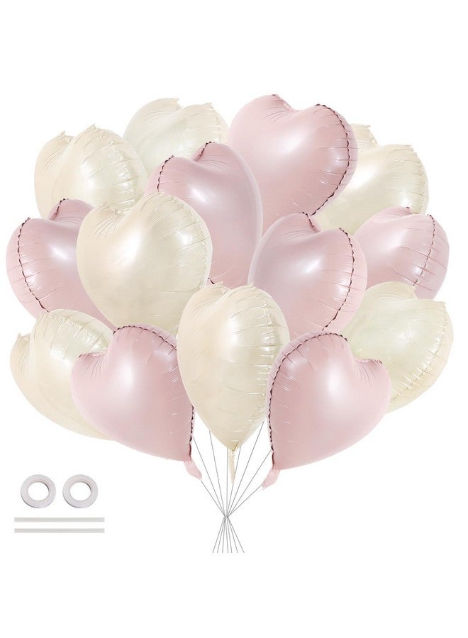 TONIFUL 30Pcs 18 Inch Pastel Pink Cream White Heart Balloons Valentine’s Day Heart Shape Foil Mylar Balloons Decoration for Valentine's Day Wedding Bridal Shower Anniversary Engagement Party Supplies - Image 1