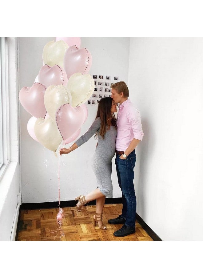 TONIFUL 30Pcs 18 Inch Pastel Pink Cream White Heart Balloons Valentine’s Day Heart Shape Foil Mylar Balloons Decoration for Valentine's Day Wedding Bridal Shower Anniversary Engagement Party Supplies - Image 3