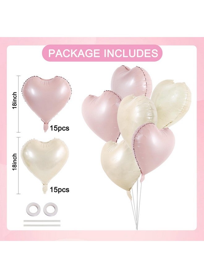 TONIFUL 30Pcs 18 Inch Pastel Pink Cream White Heart Balloons Valentine’s Day Heart Shape Foil Mylar Balloons Decoration for Valentine's Day Wedding Bridal Shower Anniversary Engagement Party Supplies - Image 2