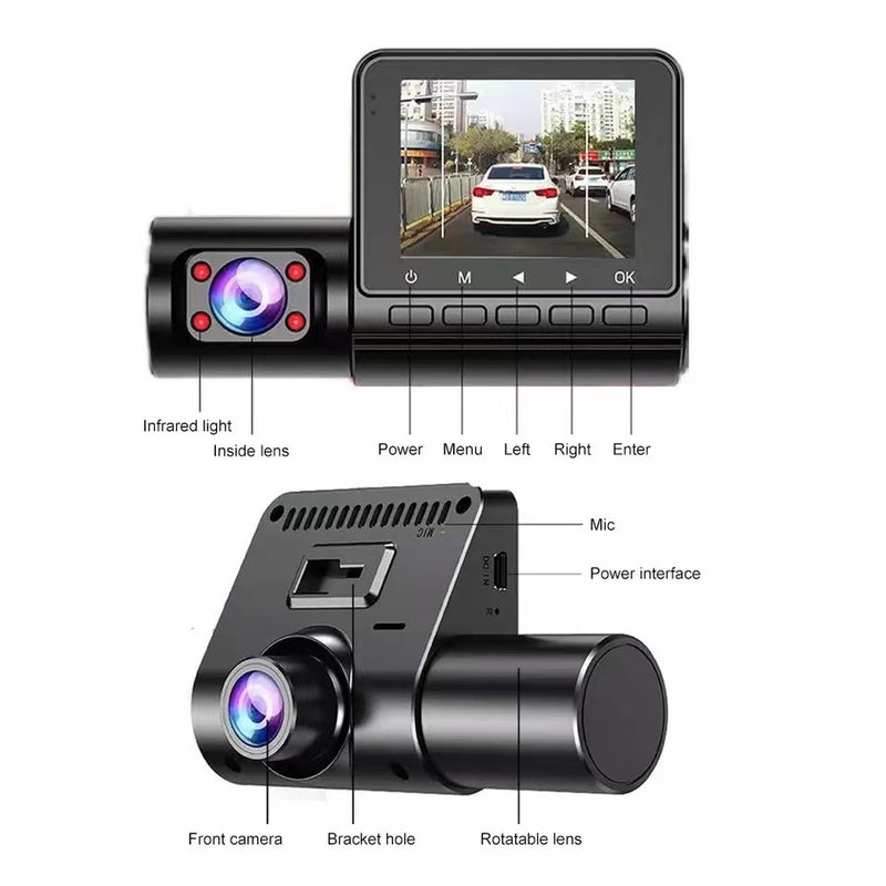 Driving Recorder Hd Infrared Night Vision 2.0-Inch Front And Rear Three-Lens Car Dv Camera - Image 2