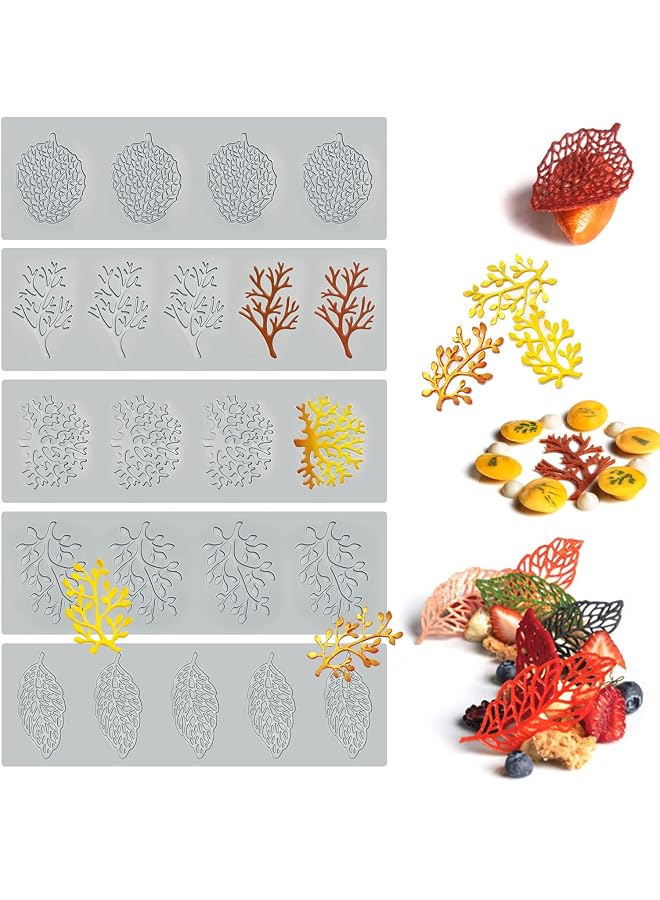 S-TOP 5-Piece Silicone Baking & Fondant Molds - 3D Coral Branch Leaf Lace Designs, Ideal for Cake, Polymer Clay, Resin, Sugar Craft & Dessert Decoration - Image 1