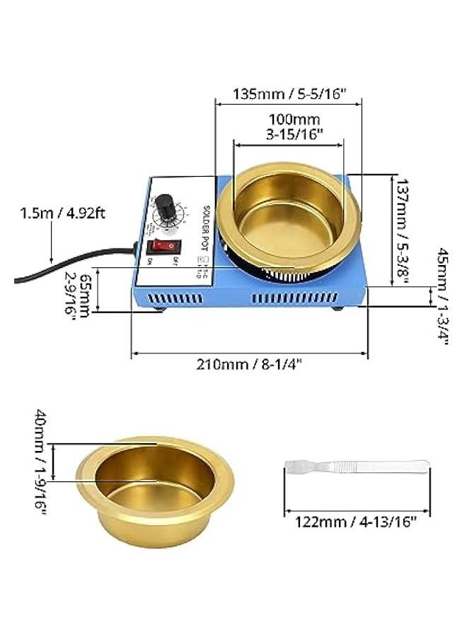 Arabest - Solder Pot, 300W 110V, 100mm Soldering Bath Titanium Plate, Capacity 1500g 200-450°c,Include Extra 100mm pot& Solder Paste Scraper for Welding and Soldering Bath - Image 1