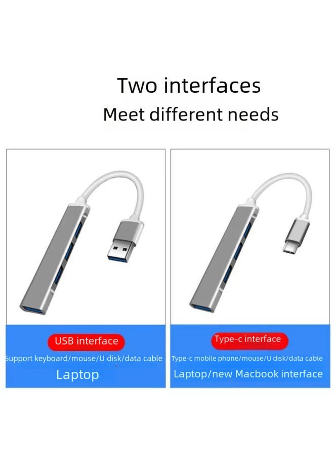 محول Type-C إلى أربعة USB 3.0 لتوسيع الهاتف المحمول والكمبيوتر المحمول - كابل محور متعدد الوظائف بعدد واجهات: TYPE-C واحد إلى أربعة حقيبة فضية - Image 4
