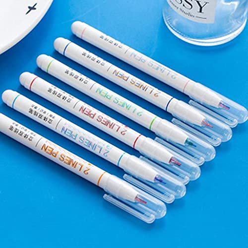 HASTAP 2 Lines Gel Pen Marker Gel Ink Roller Ball Pens - (Set Of 6) For Kids Teens Double Pend For Scribble Scrap Booking, Journal, Decor, Stationery Supplies, Ink Multicolor - Image 3