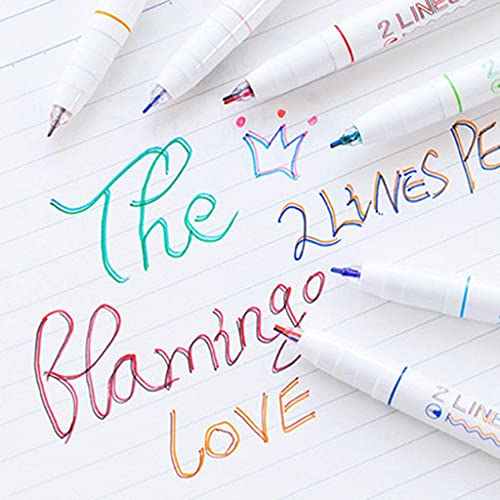 HASTAP 2 Lines Gel Pen Marker Gel Ink Roller Ball Pens - (Set Of 6) For Kids Teens Double Pend For Scribble Scrap Booking, Journal, Decor, Stationery Supplies, Ink Multicolor - Image 4