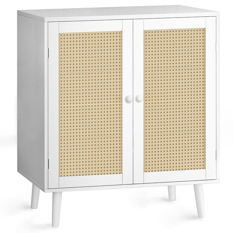 Huuger Huuger Buffet Cabinet with Storage Storage Cabinet with PE Rattan Decor Doors Solid Wood Feet for Hallway Entry Living Room White 
