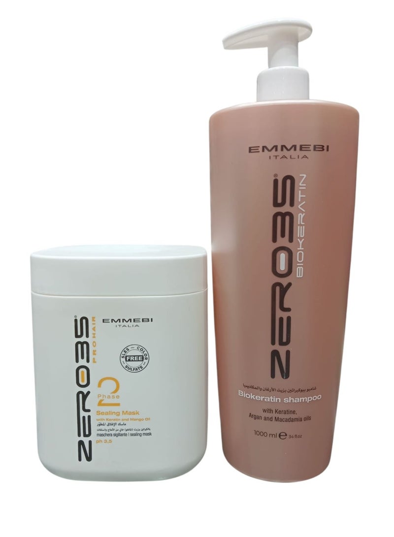zero35 Shampoo 1000 ml and Mask 1000 ml Bio  Keratin with Argan and Macadamia Oil From Zero35   1000 ml
