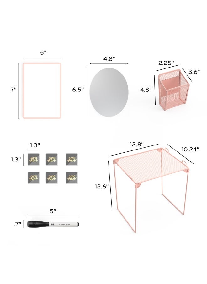 U Brands 4145U01-06 Locker Organizer And Decorating Kit Back To School Essentials Blush 11-Piece Includes Mirror Shelf Magnets And Other Accessories  - Image 3