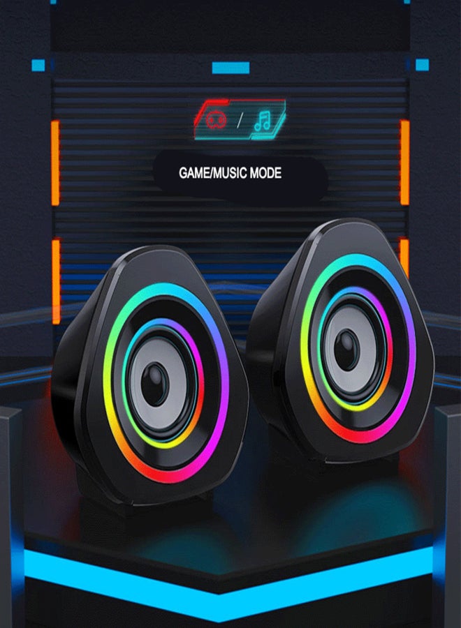 صدى مجموعة مكبرات صوت منزلية، مكبرات صوت للكمبيوتر المكتبي، مكبرات صوت سلكية للكمبيوتر المحمول بمنفذ 3.5 ملم، صندوق صوت يعمل بمنفذ USB مع إضاءة RGB جوية - Image 3