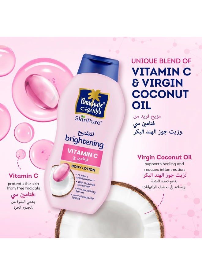 PARACHUTE SKIN PURE BODY LOTION VITAMIN C, UVA/UVB Sunscreen, Blend of Vitamin C and Virgin Coconut Oil for Brightening Skin, 72Hr Moisturization, For Extra Dry Skin, 400ml - Image 5