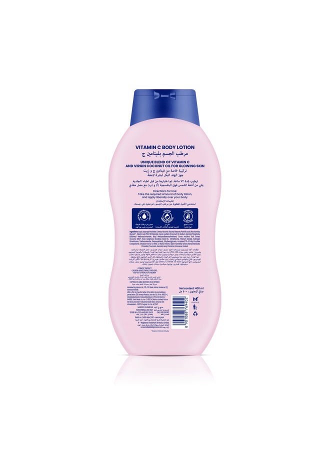 PARACHUTE SKIN PURE BODY LOTION VITAMIN C, UVA/UVB Sunscreen, Blend of Vitamin C and Virgin Coconut Oil for Brightening Skin, 72Hr Moisturization, For Extra Dry Skin, 400ml - Image 2