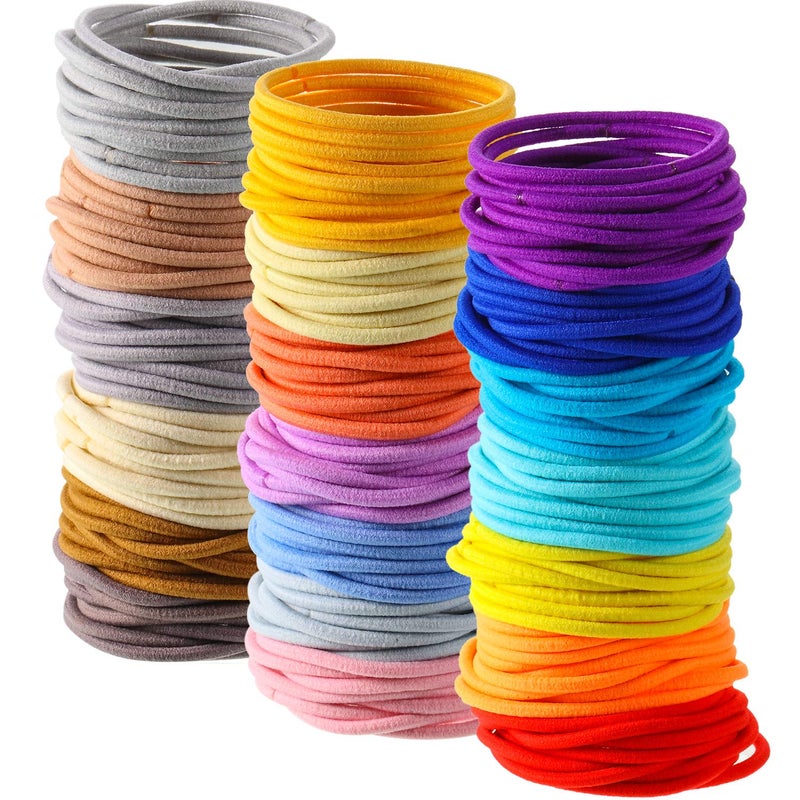 TecUnite 200 Pieces Nometal Hair Elastics Bulk Rubber Bands Hair Ties Ponytail Holders Bands for WomenCute Color