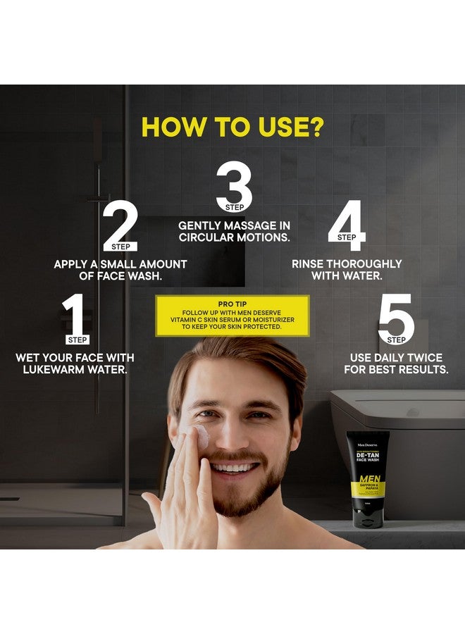 Men Deserve Skin Brightening Face Wash for Men | De-TAN Face Wash for Men with Saffron and Papaya | Sulphate and Paraben Free - Image 4
