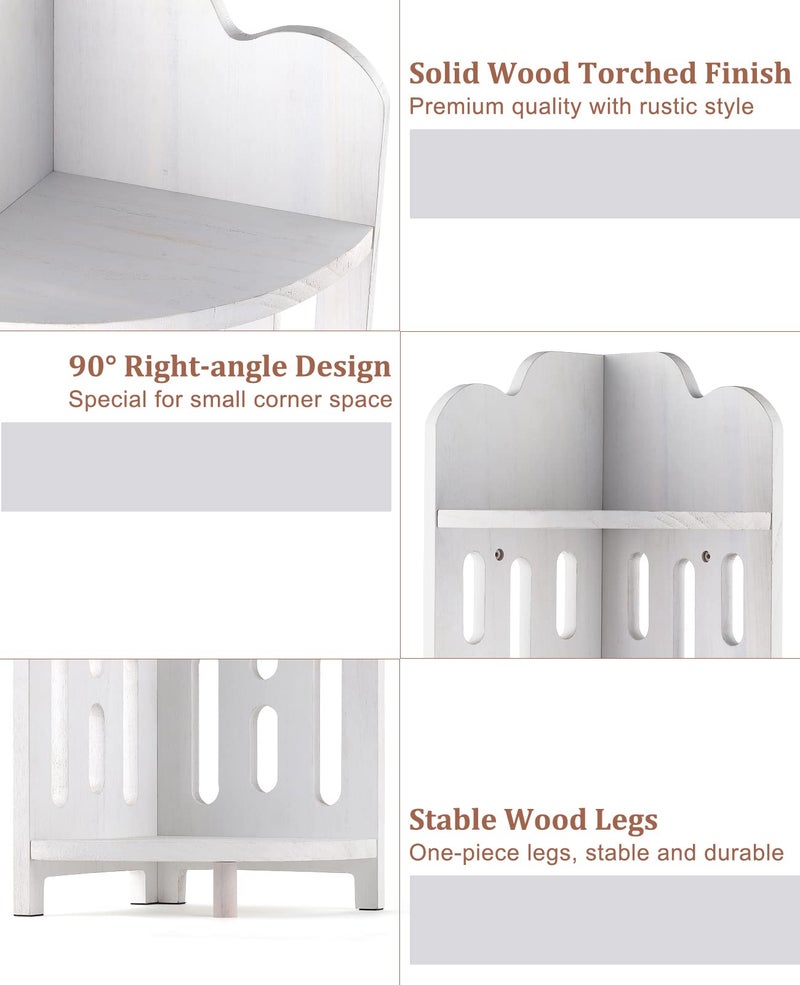 Meangood Bathroom Corner Shelf Stand, 3 Tier Solid Wood Display Shelf for Narrow Space, Shower Corner Shelf, Plant Stand Nightstand, for Living Room, Bedroom, Home Office, Elegant White - Image 4