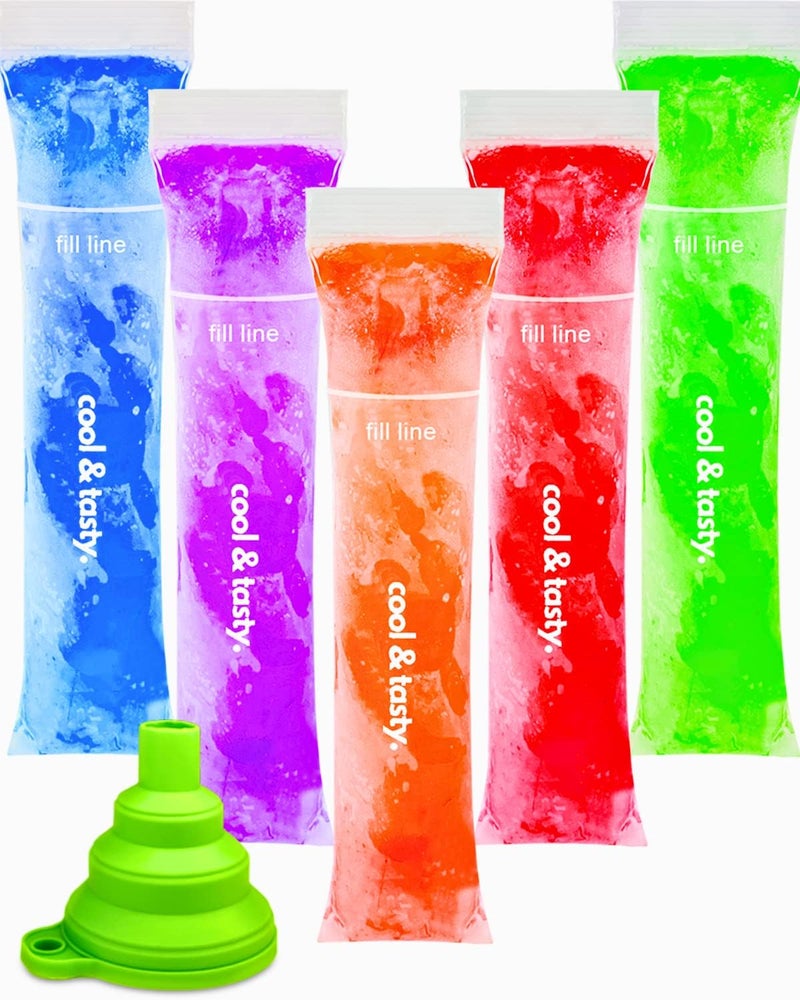 ANSMIO 150 Disposable Popsicle Mold Bags with Zip Seals, 8x2" Freezer Tubes for DIY Ice Pops, Yogurt, Juice & Fruit Smoothies - Includes Funnel, BPA-Free, Ice Pop Molds - Image 1