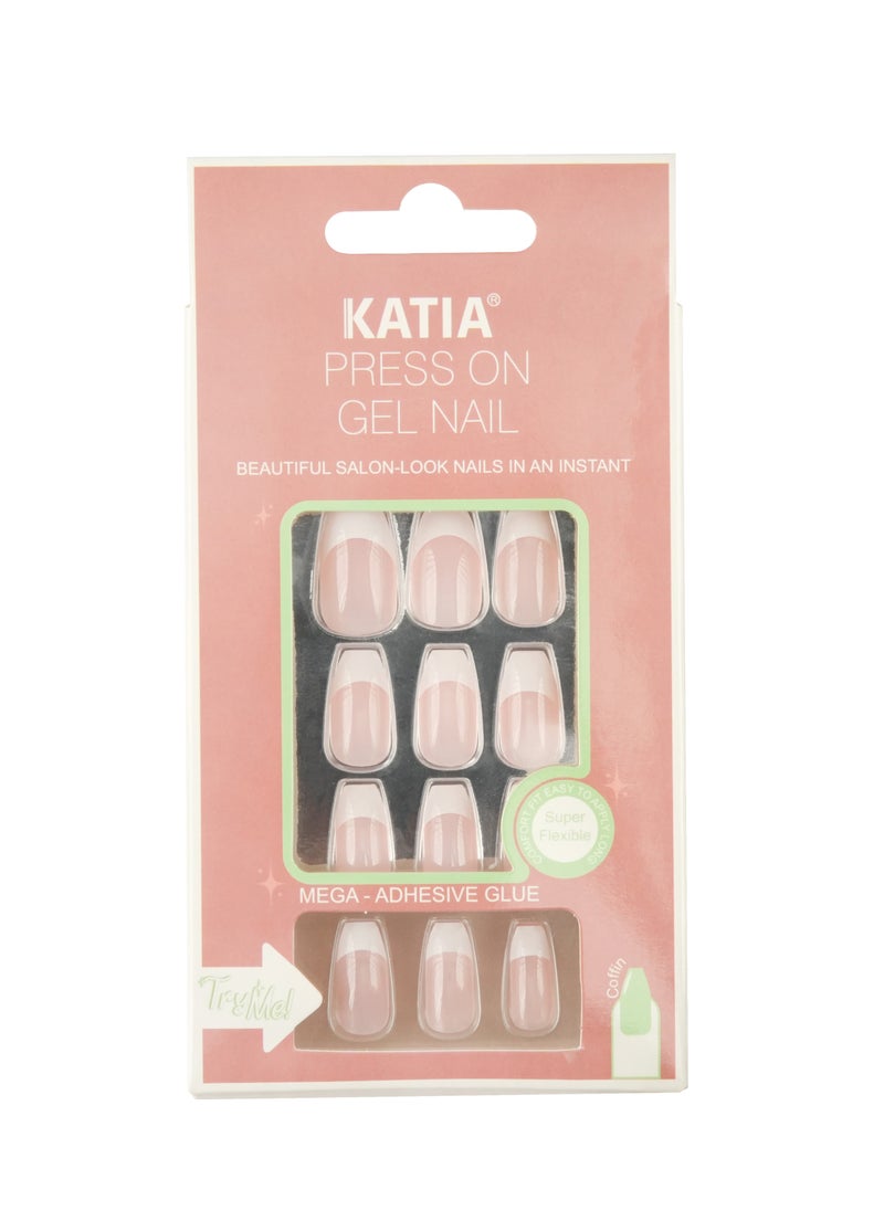 KATIA Katia Press On Gel Nail Coffin - Pinky French 11 