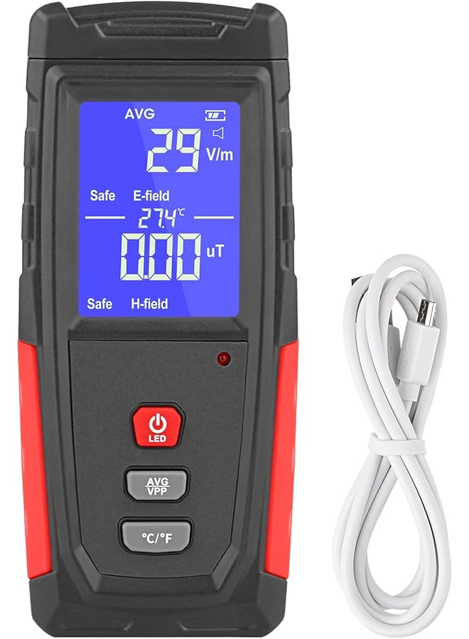 PROMASS promass EMF Meter, Portable Digital Radiation Detector, Handheld EMF Detector for Home/Outdoor, Electric/Magnetic Field/Ghost Detector - LED Light & Sound Alarm Black (1-1999V/m, 0.01-99.99μT)  - Image 1