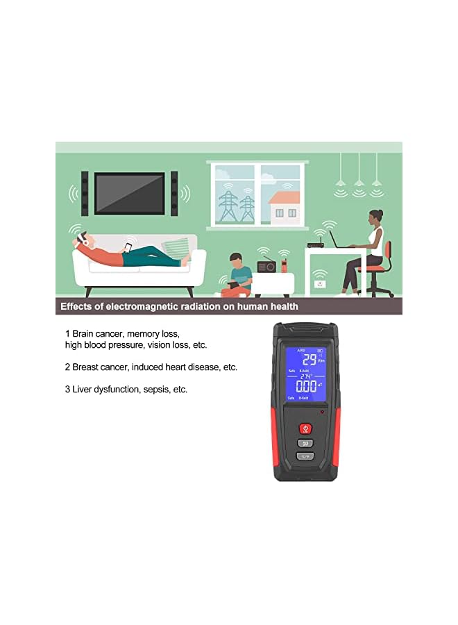PROMASS promass EMF Meter, Portable Digital Radiation Detector, Handheld EMF Detector for Home/Outdoor, Electric/Magnetic Field/Ghost Detector - LED Light & Sound Alarm Black (1-1999V/m, 0.01-99.99μT)  - Image 5