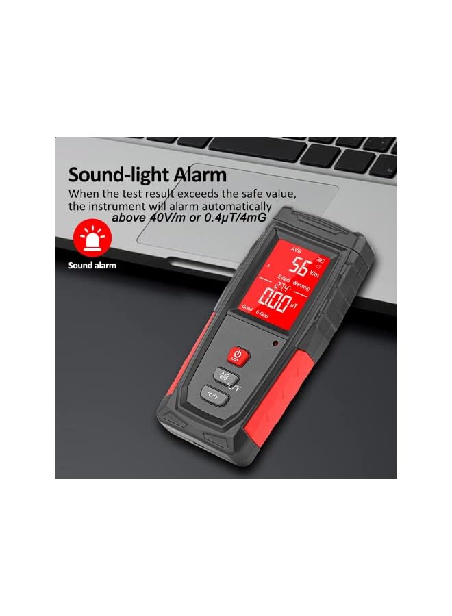 PROMASS promass EMF Meter, Portable Digital Radiation Detector, Handheld EMF Detector for Home/Outdoor, Electric/Magnetic Field/Ghost Detector - LED Light & Sound Alarm Black (1-1999V/m, 0.01-99.99μT)  - Image 4