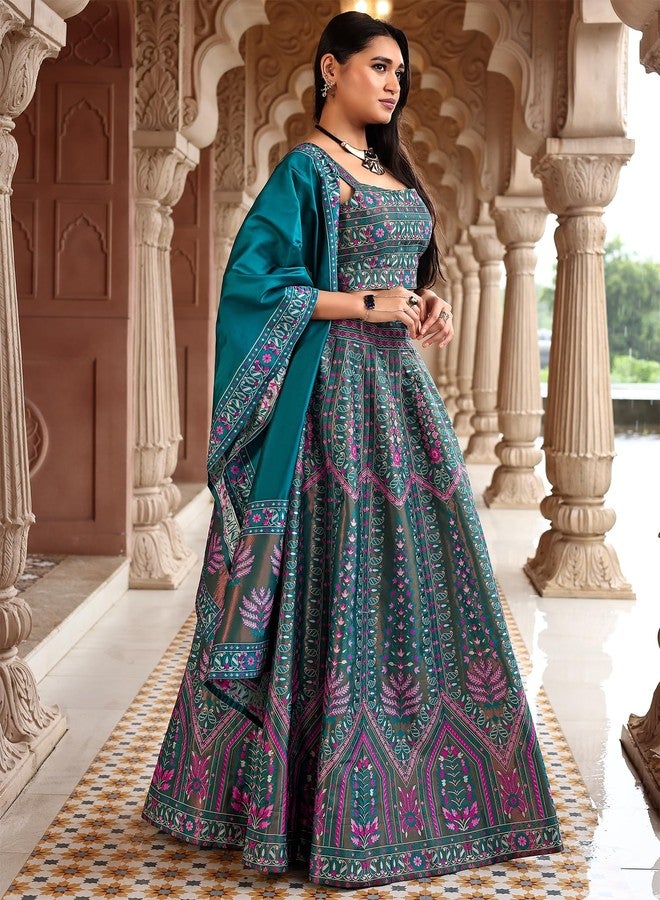 PURVAJA حريمي Kanjivaram شبه مخيطة Lehenga Choli (Sirat-Rama_Rama_Free Size) - Image 2
