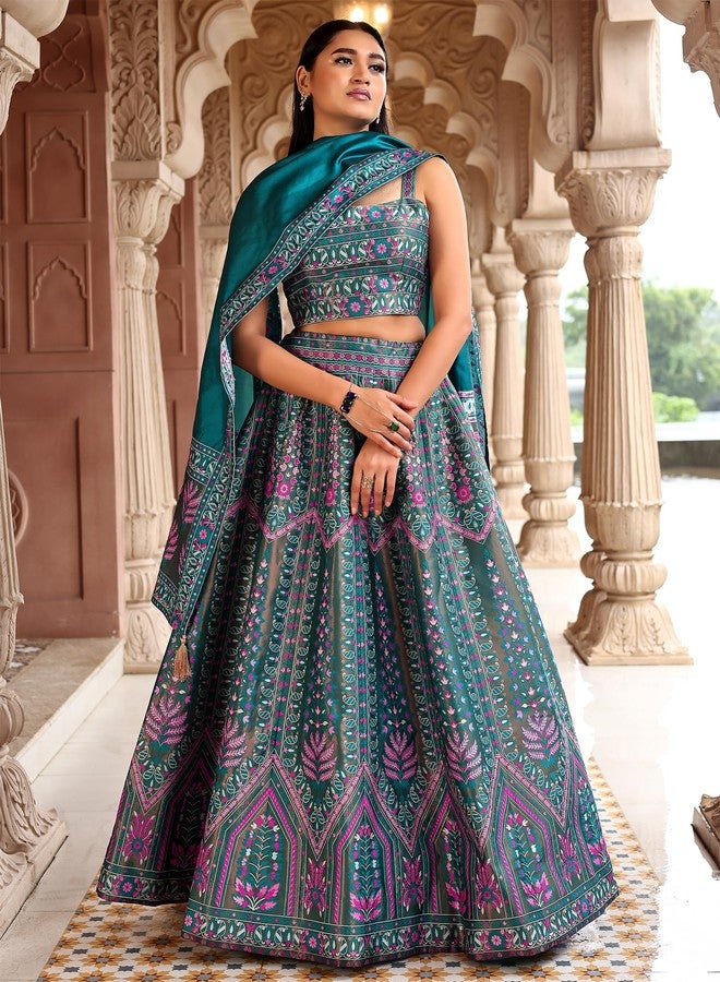 PURVAJA حريمي Kanjivaram شبه مخيطة Lehenga Choli (Sirat-Rama_Rama_Free Size) - Image 4
