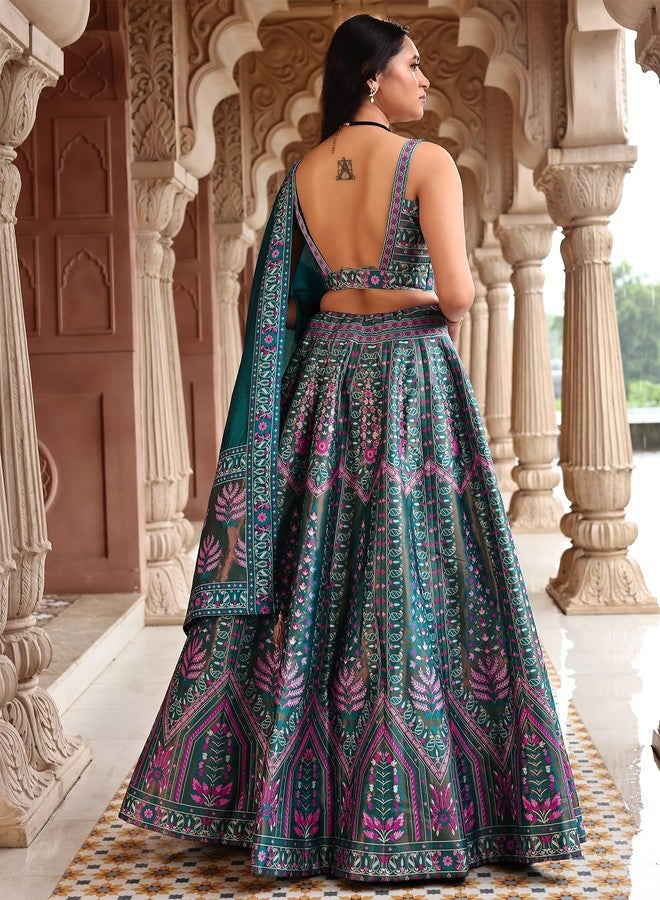 PURVAJA حريمي Kanjivaram شبه مخيطة Lehenga Choli (Sirat-Rama_Rama_Free Size) - Image 3