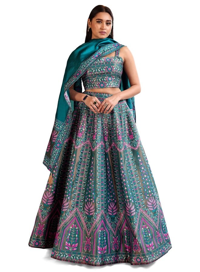 PURVAJA حريمي Kanjivaram شبه مخيطة Lehenga Choli (Sirat-Rama_Rama_Free Size) - Image 1