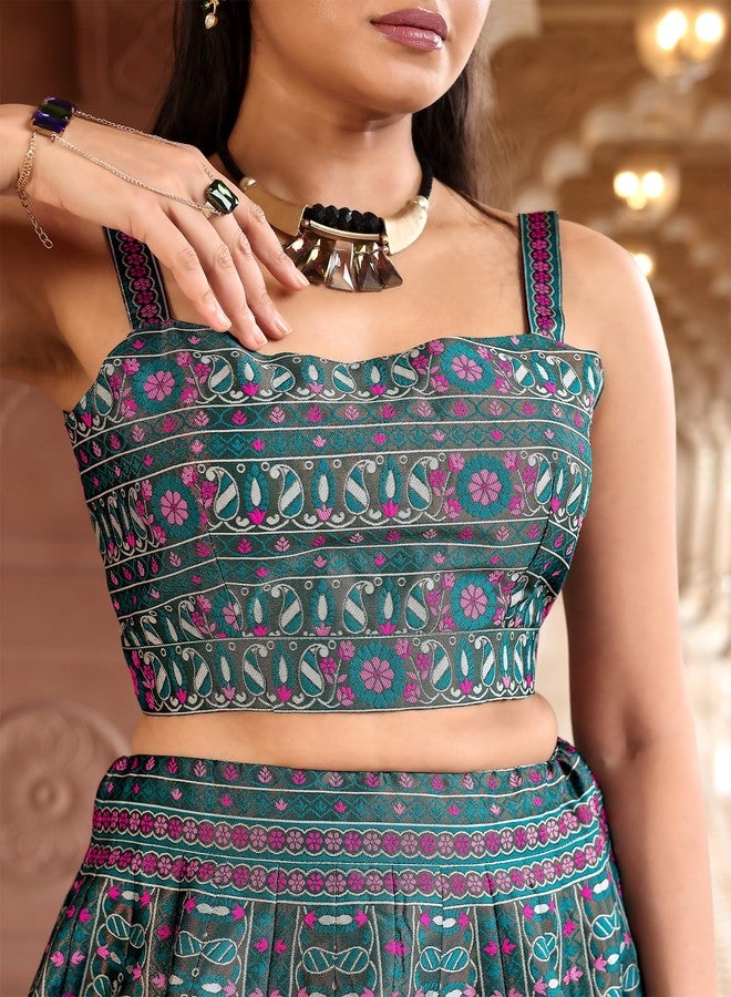 PURVAJA حريمي Kanjivaram شبه مخيطة Lehenga Choli (Sirat-Rama_Rama_Free Size) - Image 5
