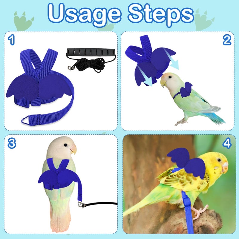 CoolShef حزام وقيد الطائر الأزرق - حزام قابل للتعديل للببغاء لطيور شوان فنغ و الشمس الصغيرة بحجم بين 10-15 سم/3.94-5.91 بوصة، مثالي للطيران والتدريب في الهواء الطلق - Image 4