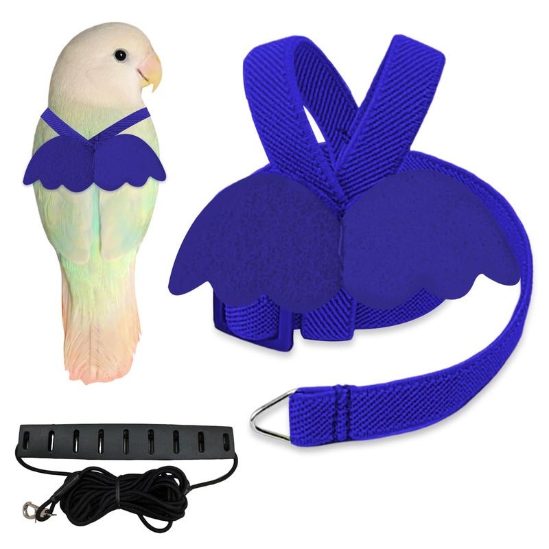 CoolShef حزام وقيد الطائر الأزرق - حزام قابل للتعديل للببغاء لطيور شوان فنغ و الشمس الصغيرة بحجم بين 10-15 سم/3.94-5.91 بوصة، مثالي للطيران والتدريب في الهواء الطلق - Image 1