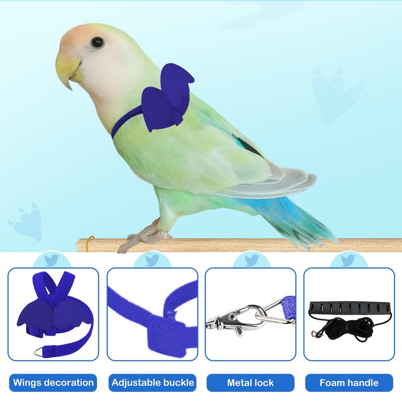 CoolShef حزام وقيد الطائر الأزرق - حزام قابل للتعديل للببغاء لطيور شوان فنغ و الشمس الصغيرة بحجم بين 10-15 سم/3.94-5.91 بوصة، مثالي للطيران والتدريب في الهواء الطلق - Image 3