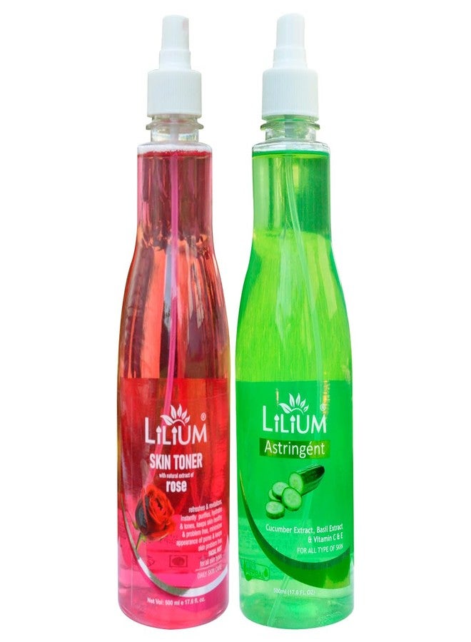 Lilium Herbal Cucumber & Rose Skin Toner For Glowing Skin, Hydrate, Nourish, Pore Tightening & Mild Exfoliation Suitable For All Skin Type, Oily, Dry, Sensitive & Normal, Women & Men, 500ml, Pack Of 2 - Image 1