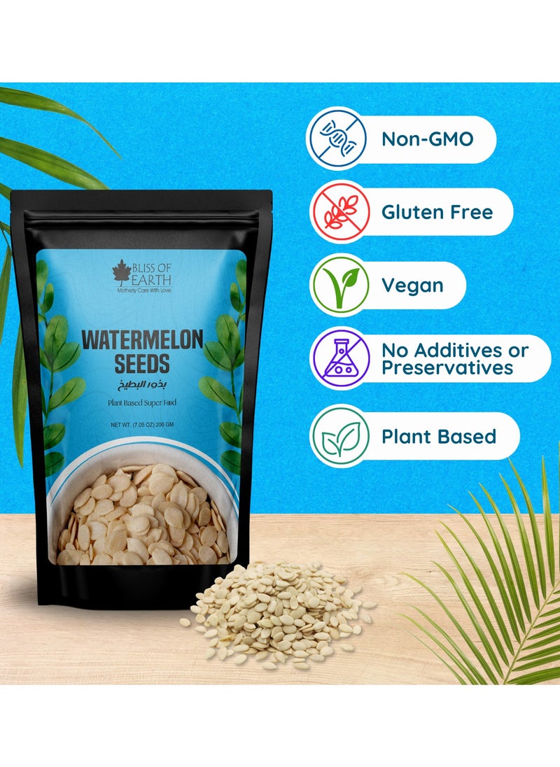 BLISS OF EARTH - Raw Watermelon Seeds for Eating Superfood Tarbooj Magaj for Skin & Hair Care Protein-Rich Snack for Healthy Keto Diet 200g - Image 1