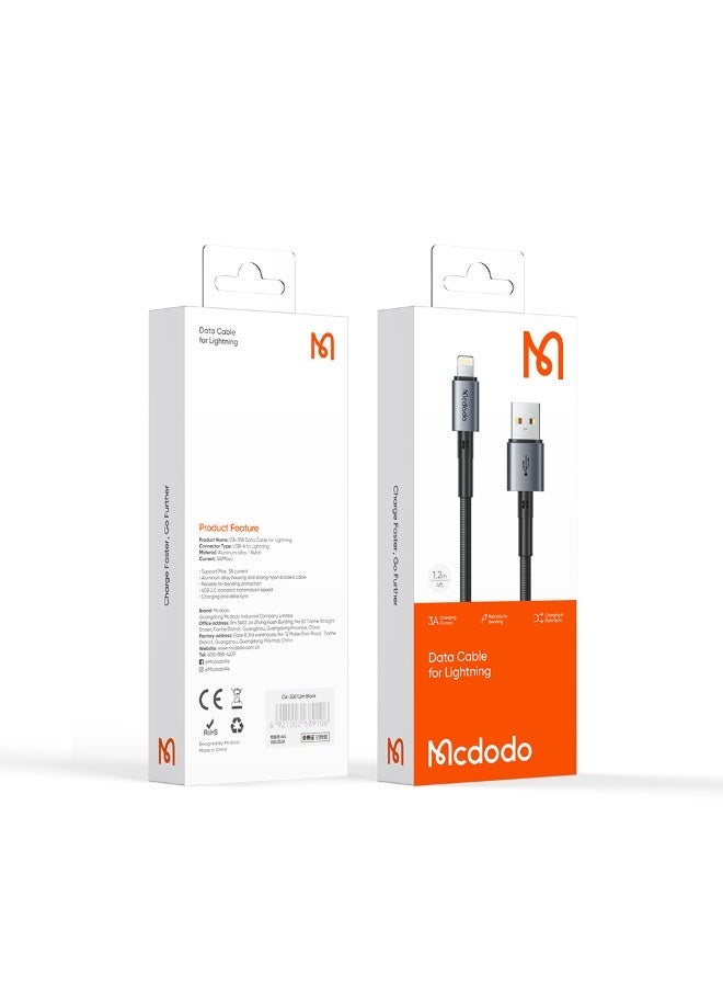 Mcdodo Cable CA‑3580 – USB‑A to Lightning, 3 A, 1.2 m, Nylon Braided - Image 2