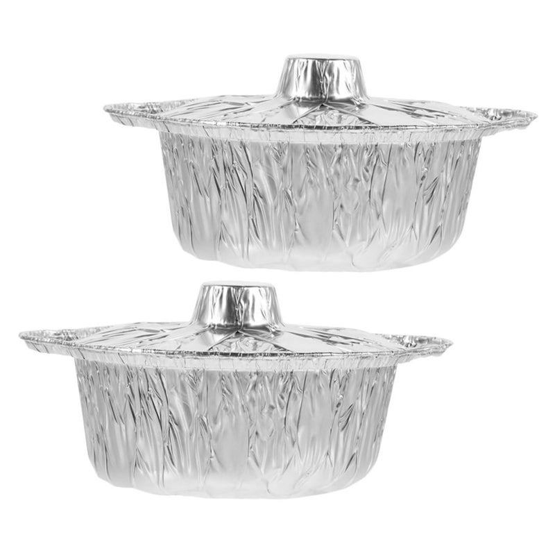 2Pcs 6 Inch Aluminum Foil Pans Heat Resistant Round Tins for Baking BBQ Picnic Camping - Image 2