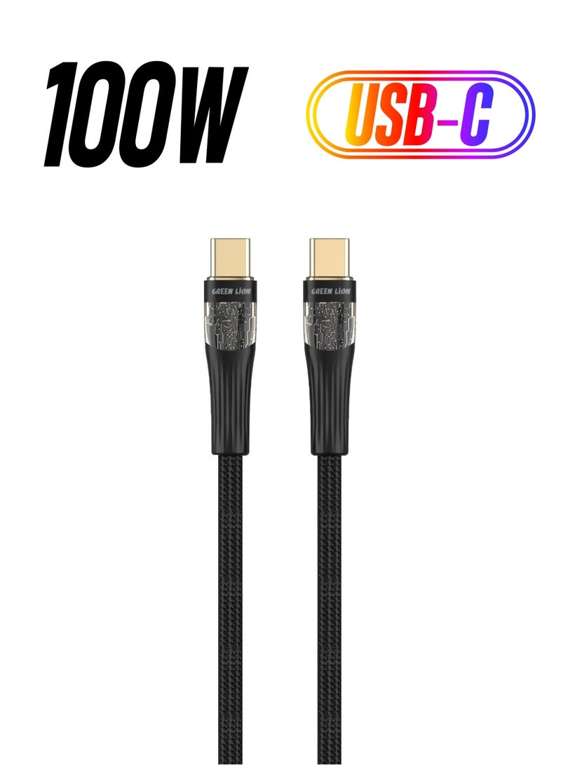 GREEN LION Transparent Cable USB-C to USB-C / 100W Charging / Long Length / 10000 Bends / Charge & Sync / Secure & Safe / High Transfer Speed / Quick Charge Technology / Wide Compatible / LED Light - Black - Image 1
