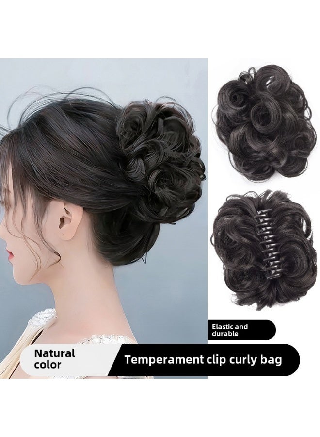 Generic Womens Bun Hairpiece Fluffy Natural Half Bun Clip Clip curly hair ring-[natural color] 