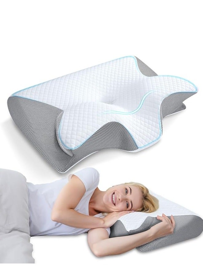MIXSNOW وسادة رغاوي الذاكرة، وسادة دعم الرقبة في 1 للنوم، وسادة السرير المريحة لسنامات معدة الظهر الجانبية (رمادية) - Image 1
