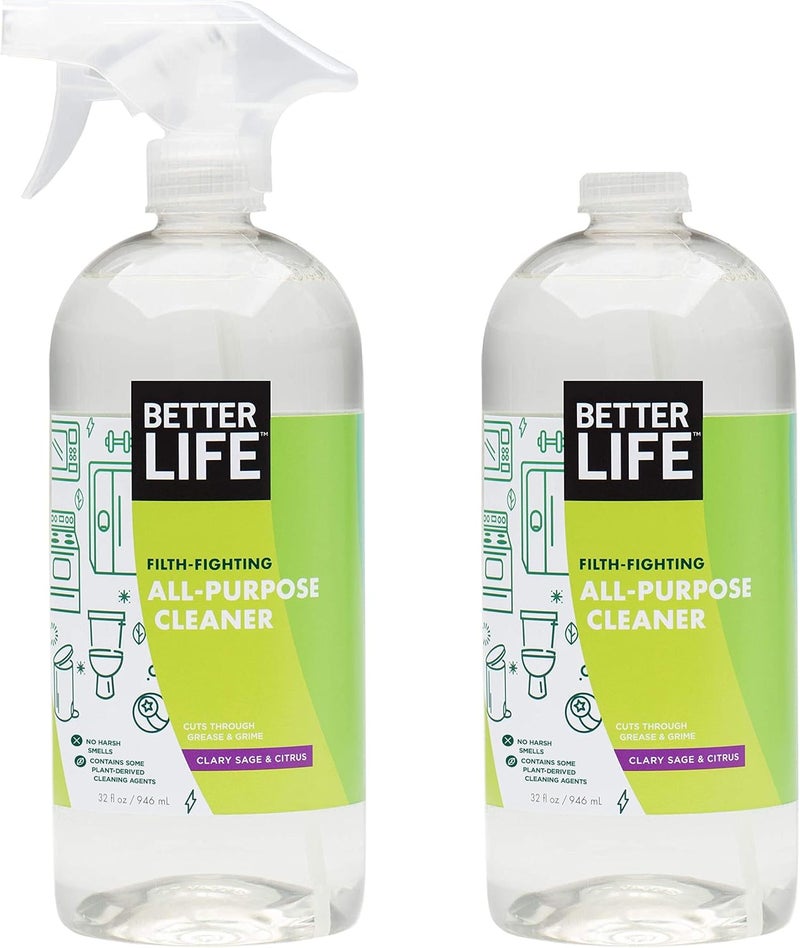 Better Life All Purpose Cleaner  Multipurpose Home and Kitchen Cleaning Spray for Glass Countertops Appliances Upholstery  More  Multisurface Spray Cleaner  32oz Pack of 2 Clary SageCitrus - Image 1