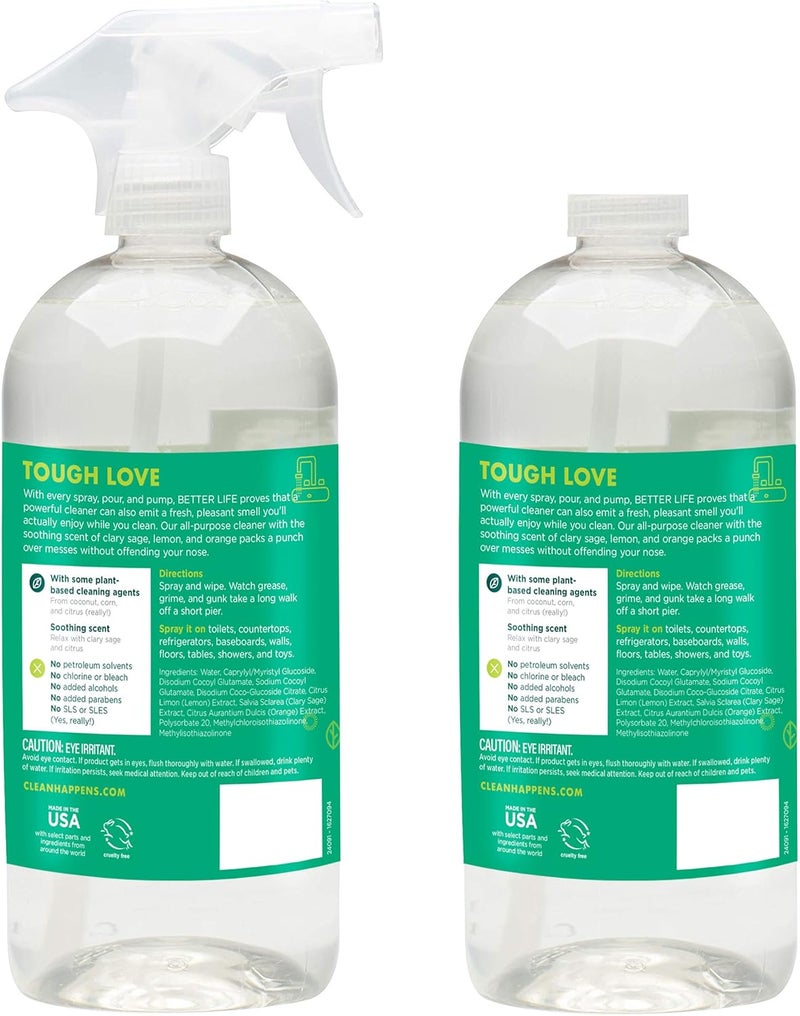 Better Life All Purpose Cleaner  Multipurpose Home and Kitchen Cleaning Spray for Glass Countertops Appliances Upholstery  More  Multisurface Spray Cleaner  32oz Pack of 2 Clary SageCitrus - Image 2