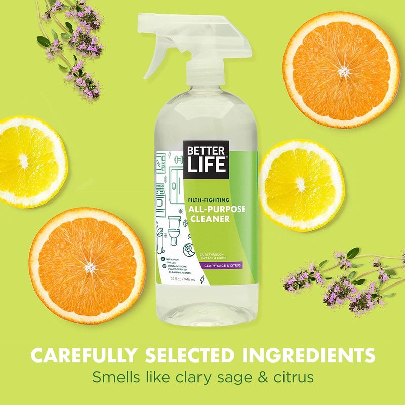 Better Life All Purpose Cleaner  Multipurpose Home and Kitchen Cleaning Spray for Glass Countertops Appliances Upholstery  More  Multisurface Spray Cleaner  32oz Pack of 2 Clary SageCitrus - Image 4