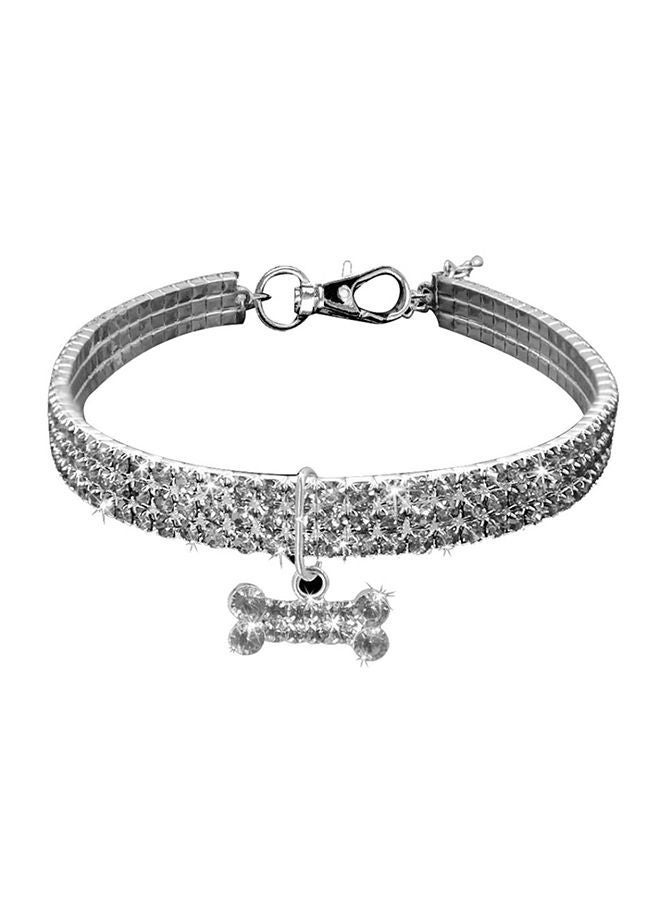 NIBEMINENT Rhinestones Bone Pendant Puppy Dog Collar Necklace White 