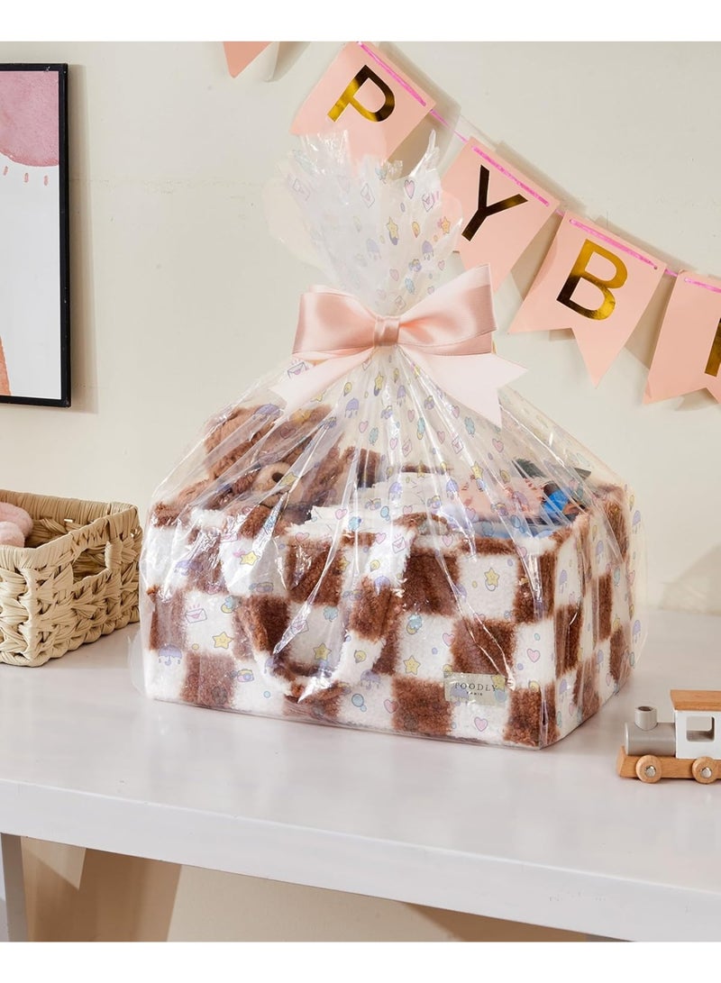 Toodly Checkered Diaper Caddy Organizer with Portable Changing Mat - Teddy Fleece Diaper Organizer for Changing Table - Caddy Organizer with Removable Dividers - Light Taupe and White  - Image 2