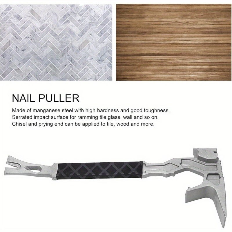 15 Inch Multi Function Demolition Tool Heavy Duty Manganese Pry Bar Hammer Chisel Nail Puller with Ergonomic Rubber Grip 1 Set Compact Lightweight Utility Bar for Construction Wrecking Woodworking - Image 2