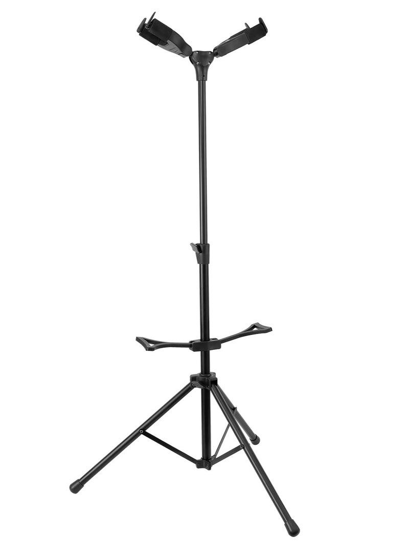 Mike Music Double Guitar Stand Adjustable Folding Electric Guitar Stand with Non-Slip Rubber & Soft Foam Protection, Guitar Stand for 2 Guitars, Bass, Acoustic and Electric Guitars  - Image 1