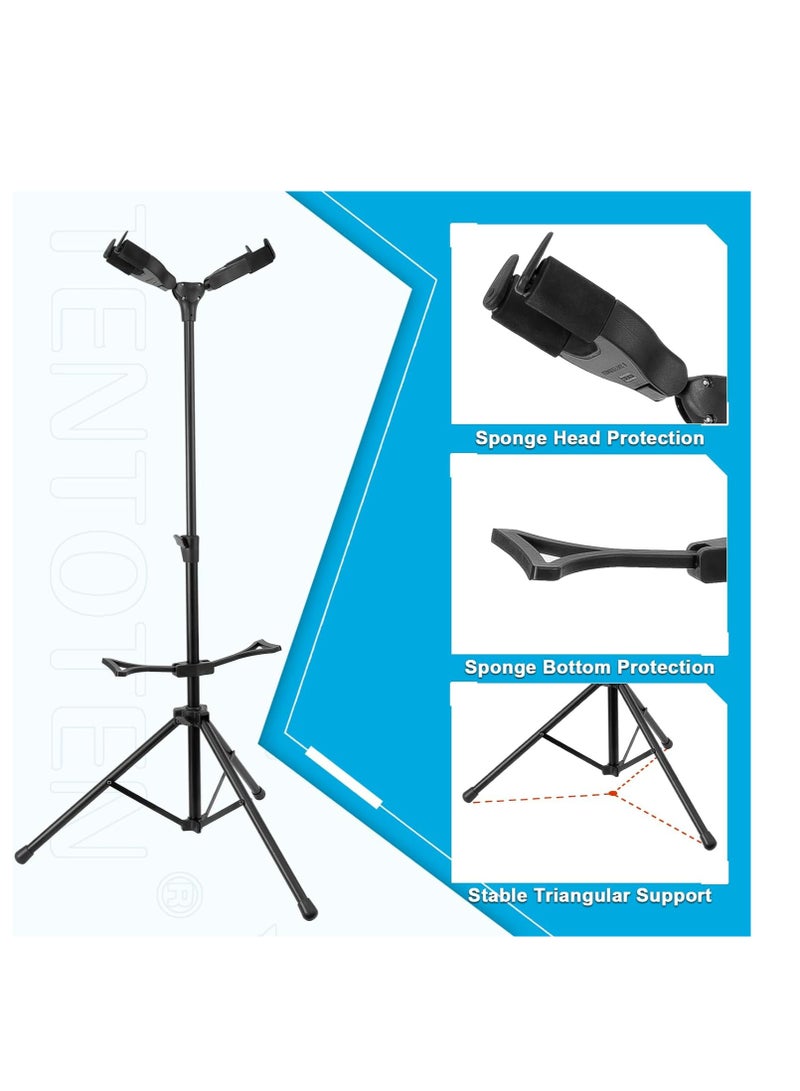 Mike Music Double Guitar Stand Adjustable Folding Electric Guitar Stand with Non-Slip Rubber & Soft Foam Protection, Guitar Stand for 2 Guitars, Bass, Acoustic and Electric Guitars  - Image 2
