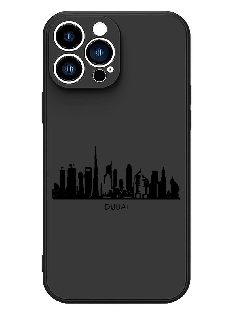 Theodor Protective Slim Fit Case Liquid Silicone Cover with Full Body Protection Anti-Scratch Shockproof Case For iPhone 12 Pro Max Black  - Dubai Skyline - Image 1